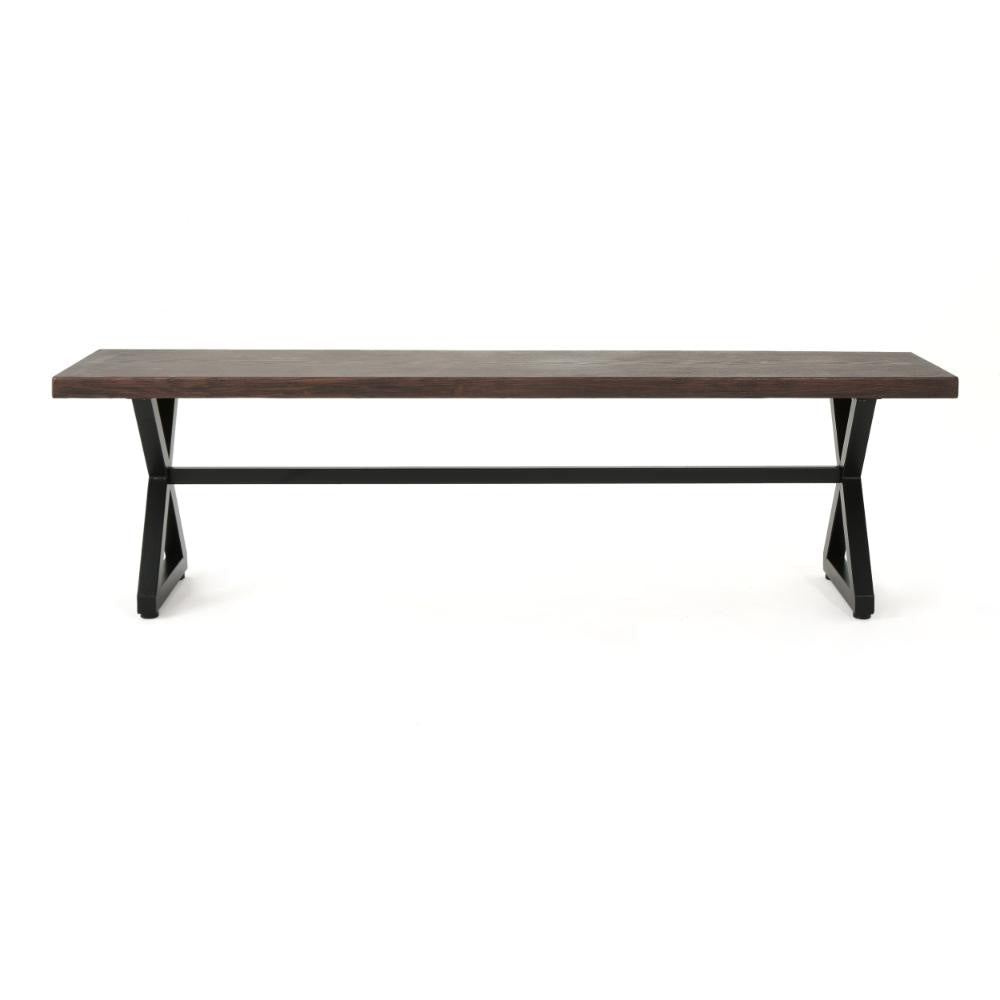 Romita Outdoor Dining Bench X Legs Brown Metal Black Steel 63 Inch