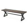 Romita Outdoor Dining Bench X Legs Brown Metal Black Steel 63 Inch