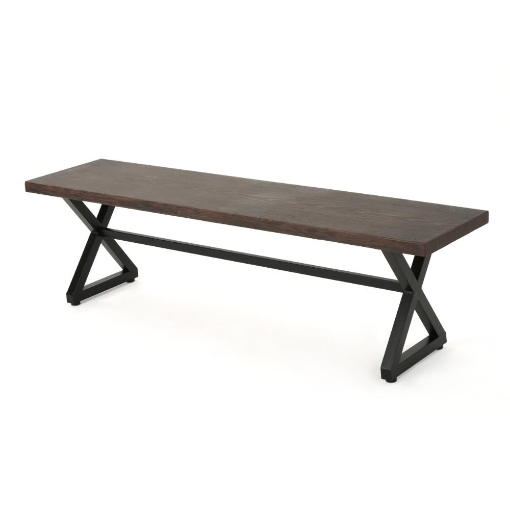 Romita Outdoor Dining Bench X Legs Brown Metal Black Steel 63 Inch