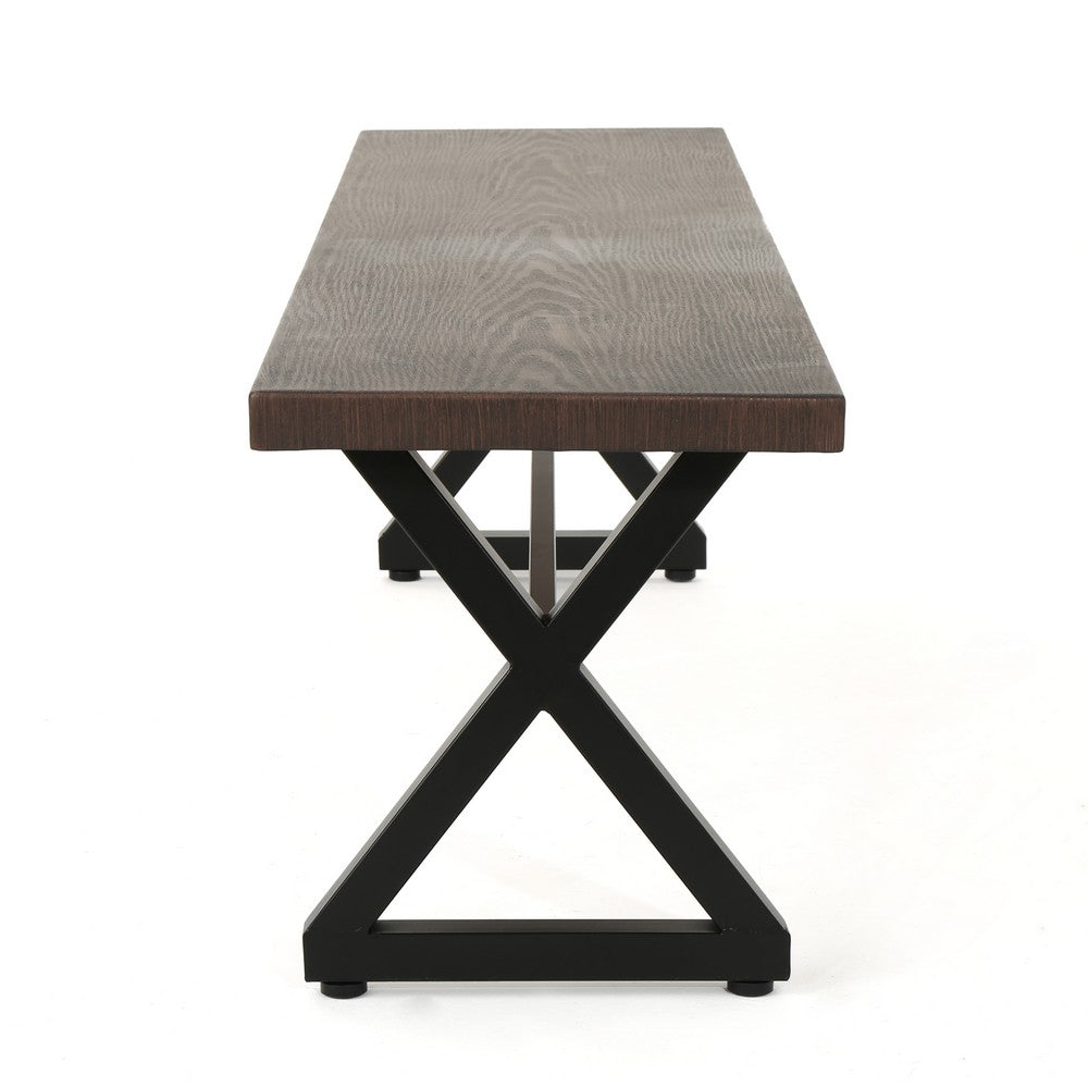 Romita Outdoor Dining Bench, Brown Metal, Black Steel, 63"