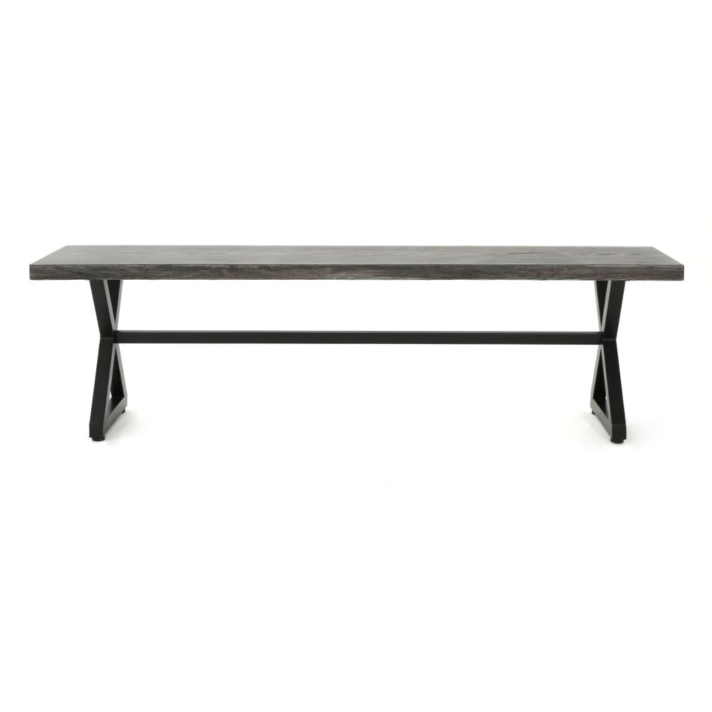 Romita Outdoor Dining Bench X Shape Legs Gray Metal Black Steel 63 Inch