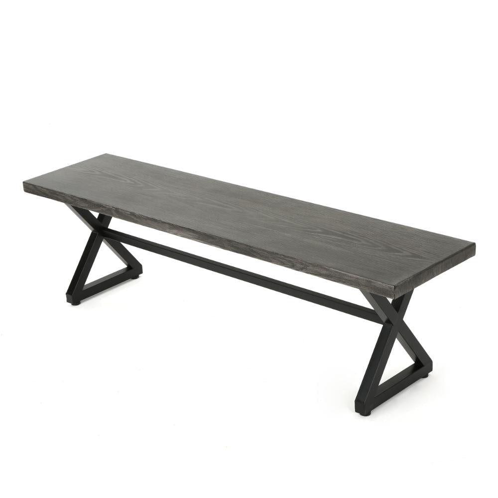Romita Outdoor Dining Bench X Shape Legs Gray Metal Black Steel 63 Inch