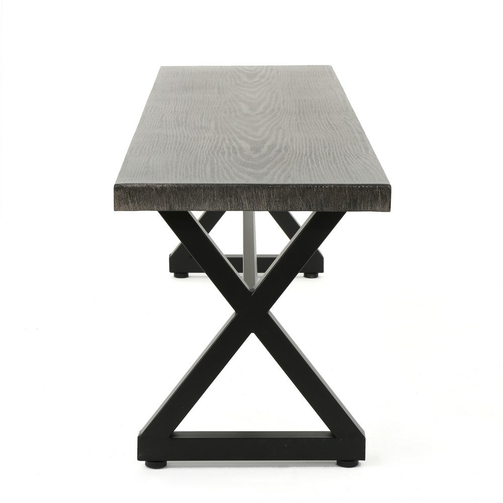 Romita Outdoor Dining Bench, Gray Metal, Black Steel, 63"