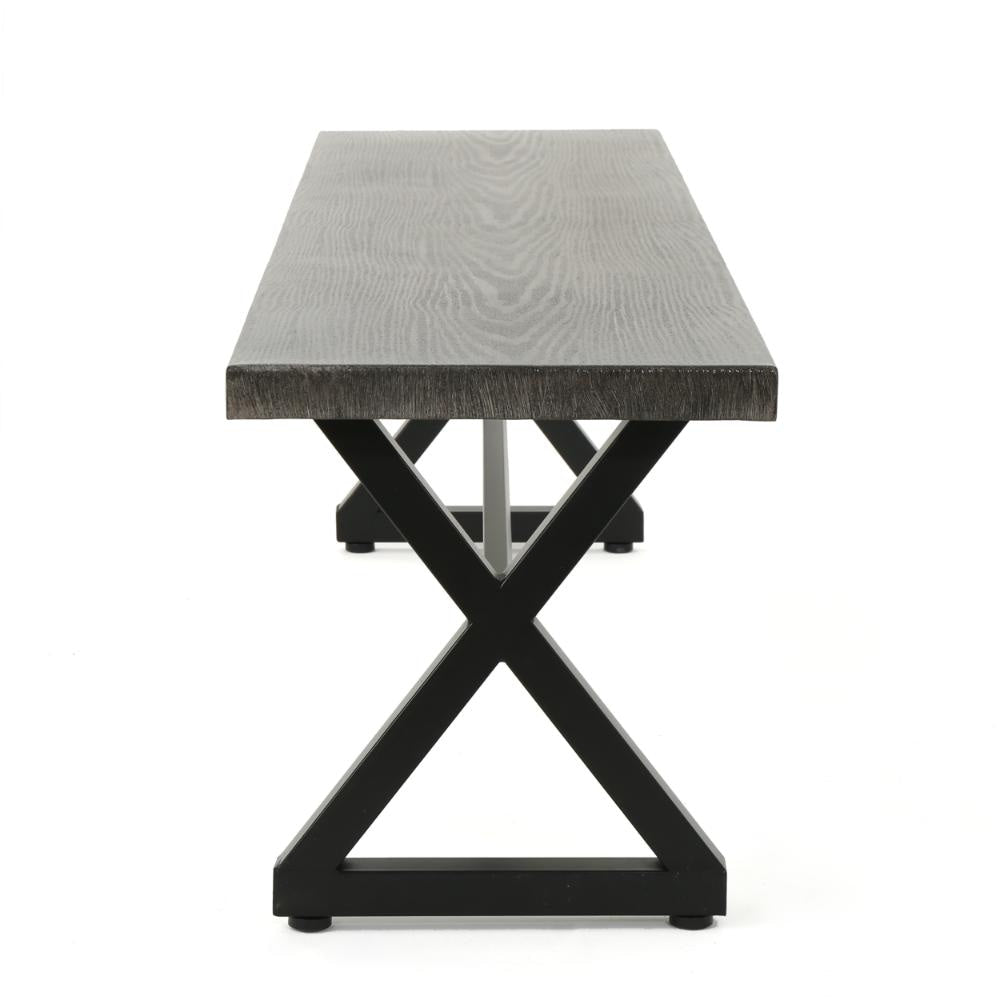 Romita Outdoor Dining Bench X Shape Legs Gray Metal Black Steel 63 Inch