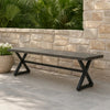 Romita Outdoor Dining Bench, Gray Metal, Black Steel, 63"