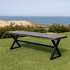 Romita Outdoor Dining Bench, X Shape Legs, Gray Metal, Black Steel, 63 Inch