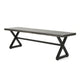Romita Outdoor Dining Bench, X Shape Legs, Gray Metal, Black Steel, 63 Inch