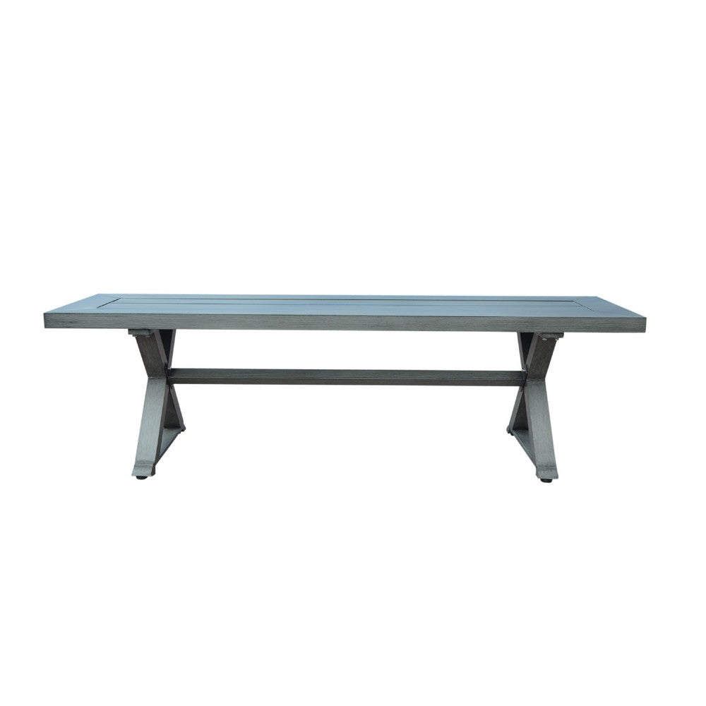 Jica Outdoor Dining Bench, X Legs, Dark Gray Metal, 59"