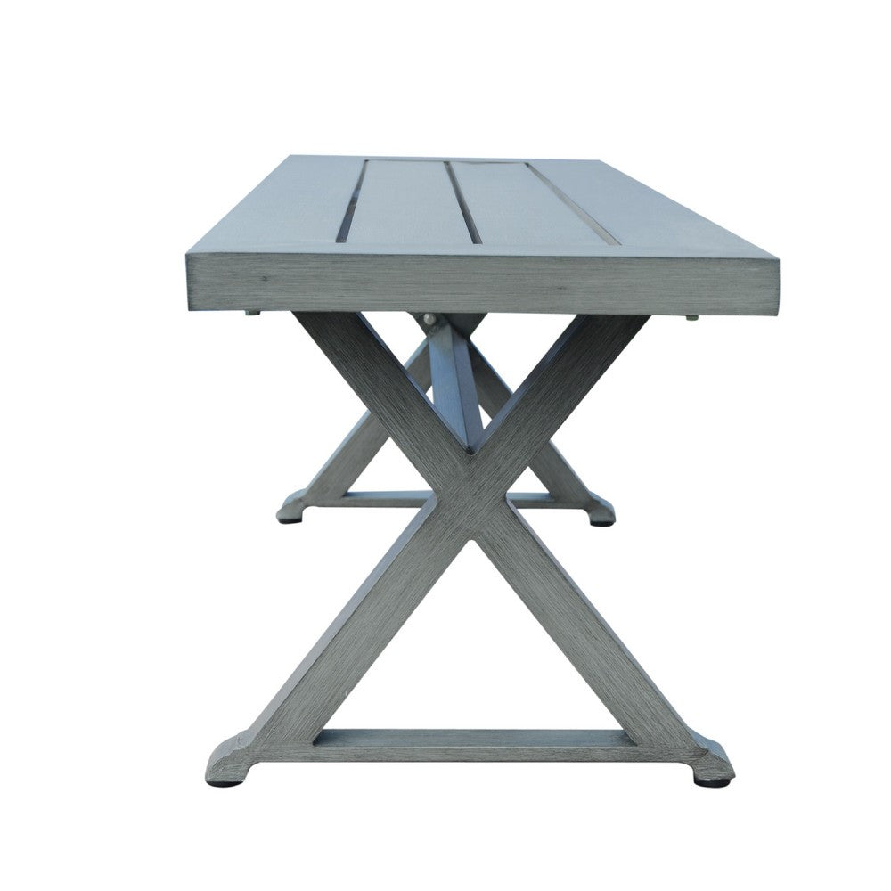 Jica Outdoor Dining Bench, X Legs, Dark Gray Metal, 59"