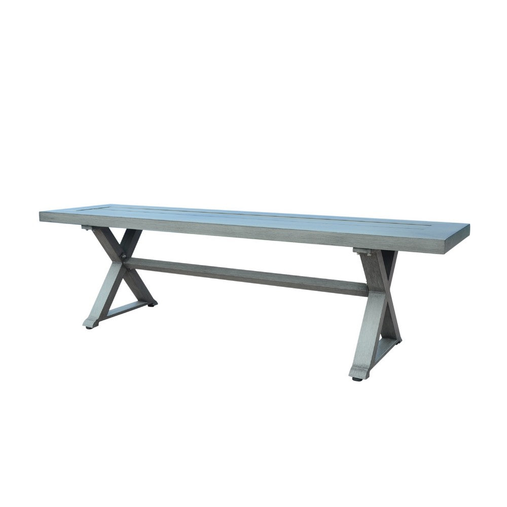 Jica Outdoor Dining Bench, X Legs, Dark Gray Metal, 59"