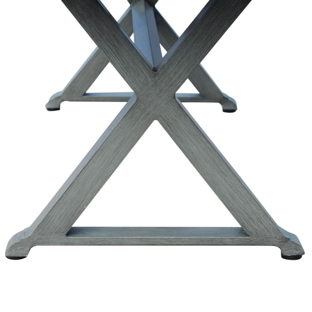 Jica Outdoor Dining Bench, X Legs, Dark Gray Metal, 59"