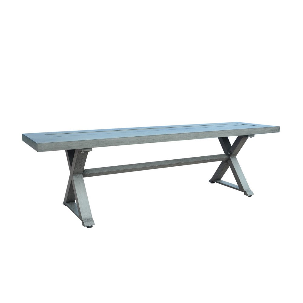 Jica Outdoor Dining Bench, X Legs, Dark Gray Metal, 59"