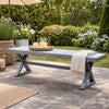 Jica Outdoor Dining Bench, X Legs, Dark Gray Metal, 59"