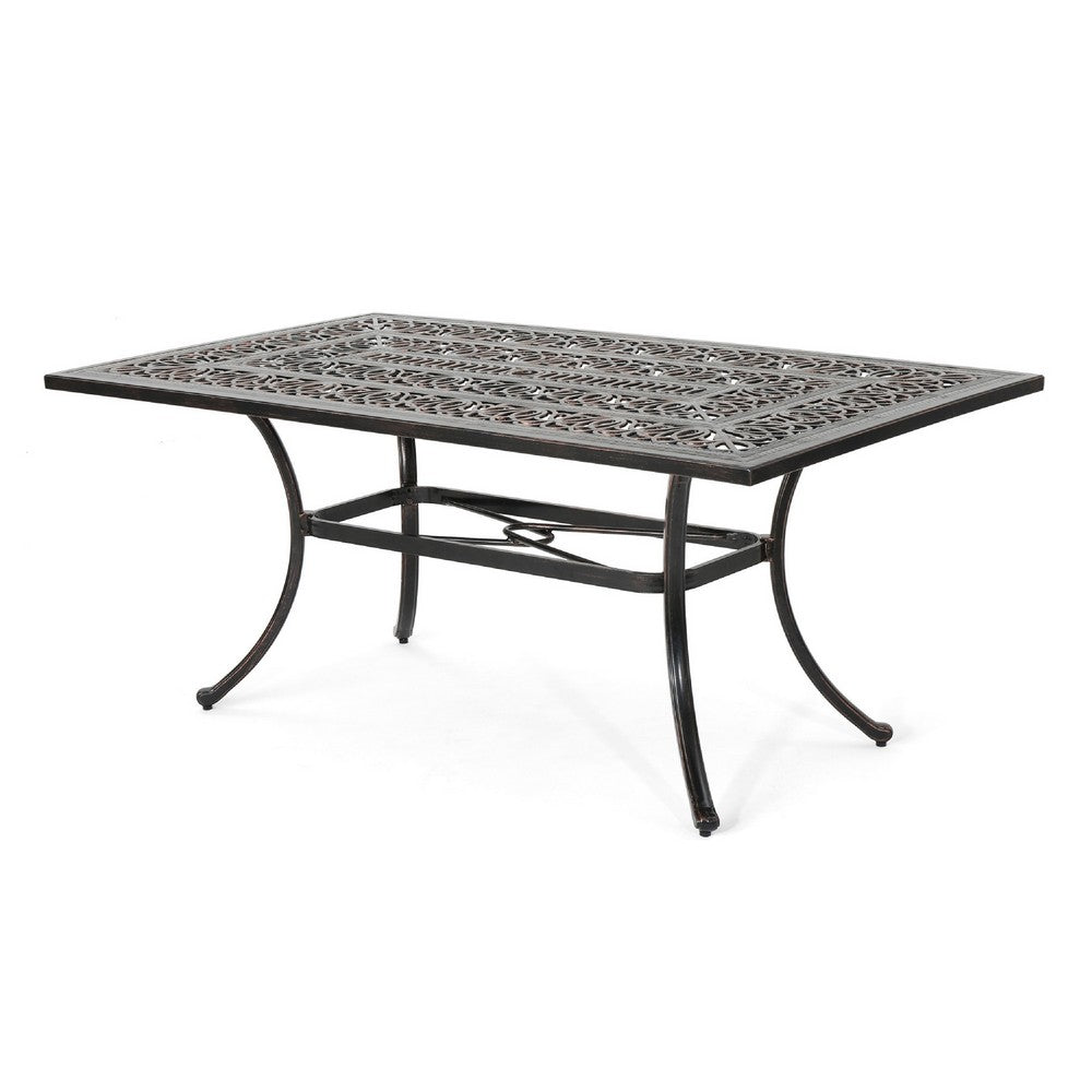 Shaili Outdoor Dining Table, Rectangular 68 Inch, Shiny Copper Cast Metal