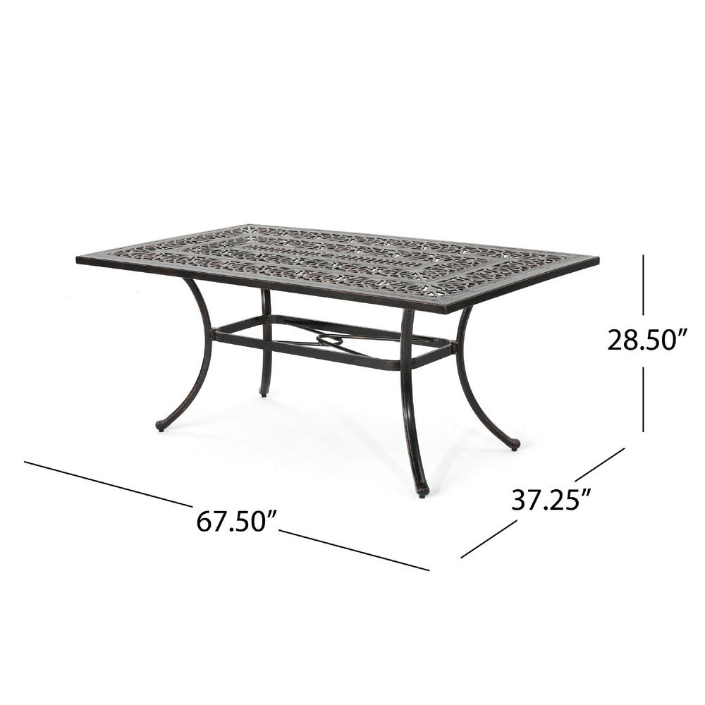 Shaili Outdoor Dining Table, Rectangular 68 Inch, Shiny Copper Cast Metal