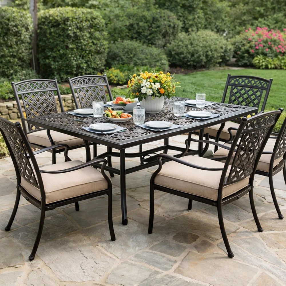 Shaili Outdoor Dining Table, Rectangular 68 Inch, Shiny Copper Cast Metal