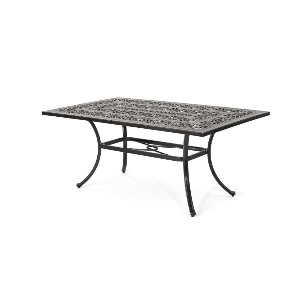 Shaili Outdoor Dining Table, Rectangular 68 Inch, Shiny Copper Cast Metal
