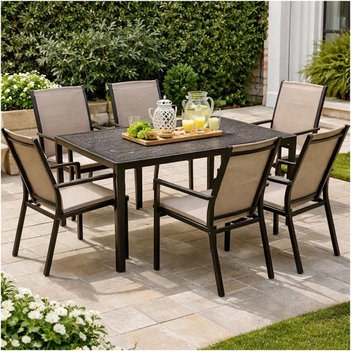 Riley Outdoor Dining Table, Glossy Black Metal Lattice, Square 61 Inch