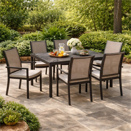 Riley Outdoor Dining Table, Glossy Black Metal Lattice, Square 61 Inch