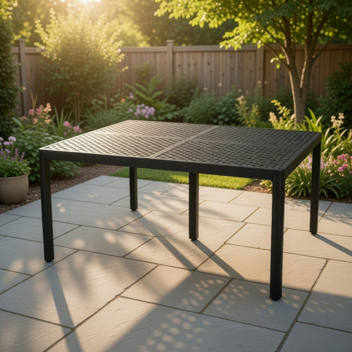 Riley Outdoor Dining Table, Square 61 Inch Matte Black Metal Lattice