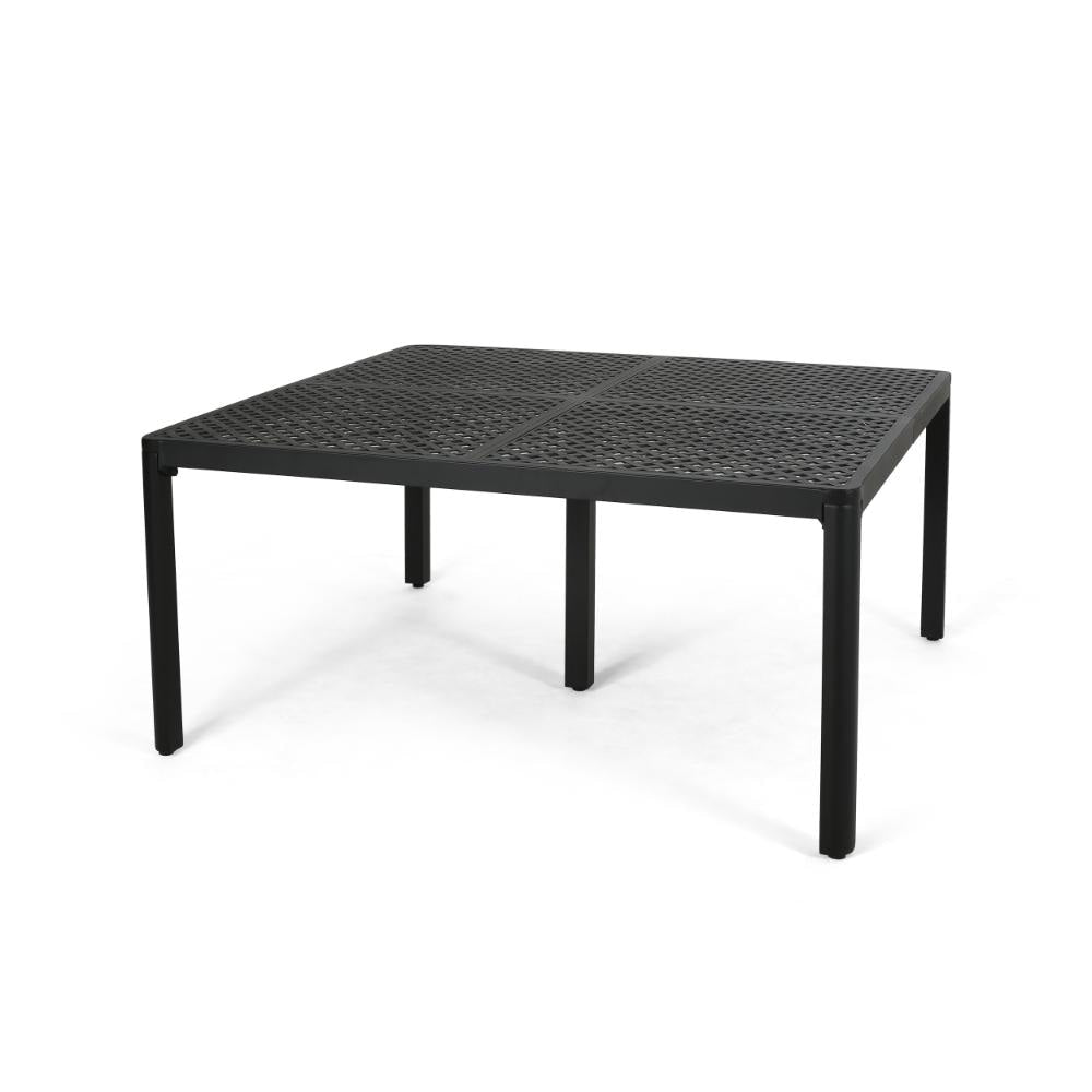 Riley Outdoor Dining Table, Square 61 Inch Matte Black Metal Lattice