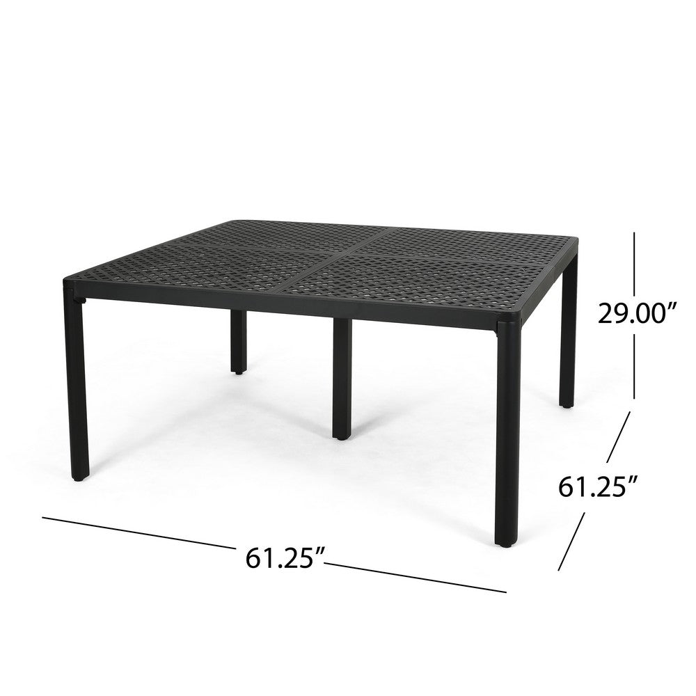 Riley Outdoor Dining Table, Square 61" Matte Black Metal