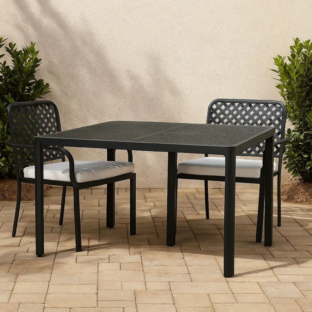 Riley Outdoor Dining Table, Square 61 Inch Matte Black Metal Lattice