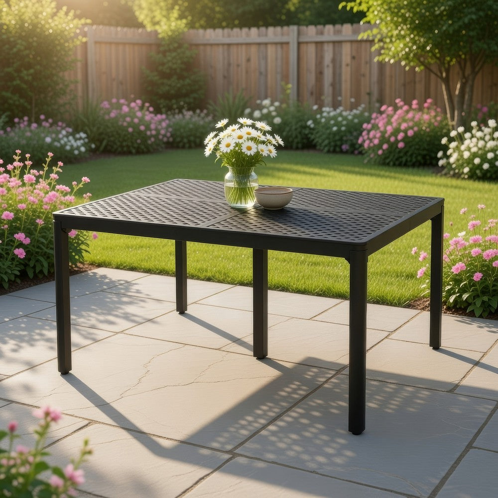 Riley Outdoor Dining Table, Square 61" Matte Black Metal