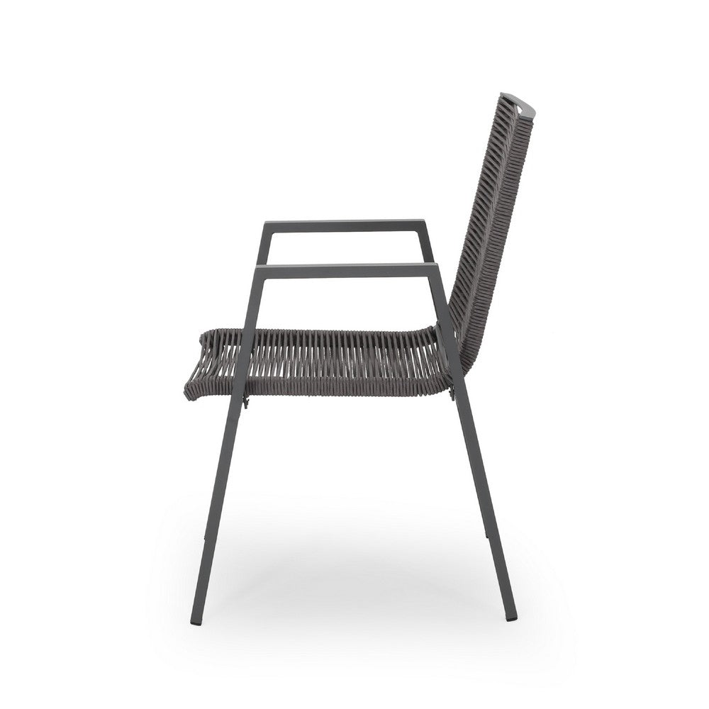 Teny Outdoor Dining Chair Set of 2, Dark Gray Metal. Woven Rope Seat Back
