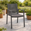 Teny Outdoor Dining Chair Set of 2, Dark Gray Metal. Woven Rope Seat Back