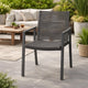 Teny Outdoor Dining Chair Set of 2, Dark Gray Metal. Woven Rope Seat Back