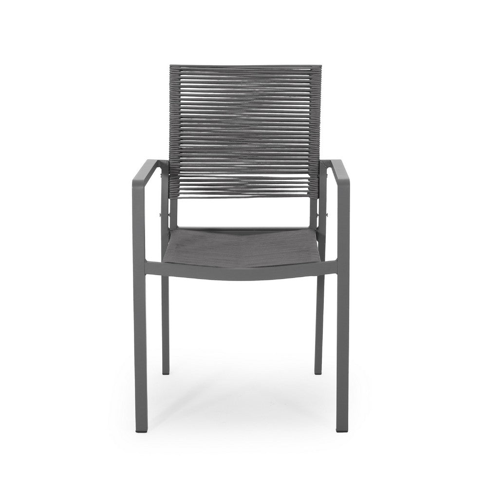 Teny Outdoor Dining Chair Set of 2, Open Back, Gray Metal