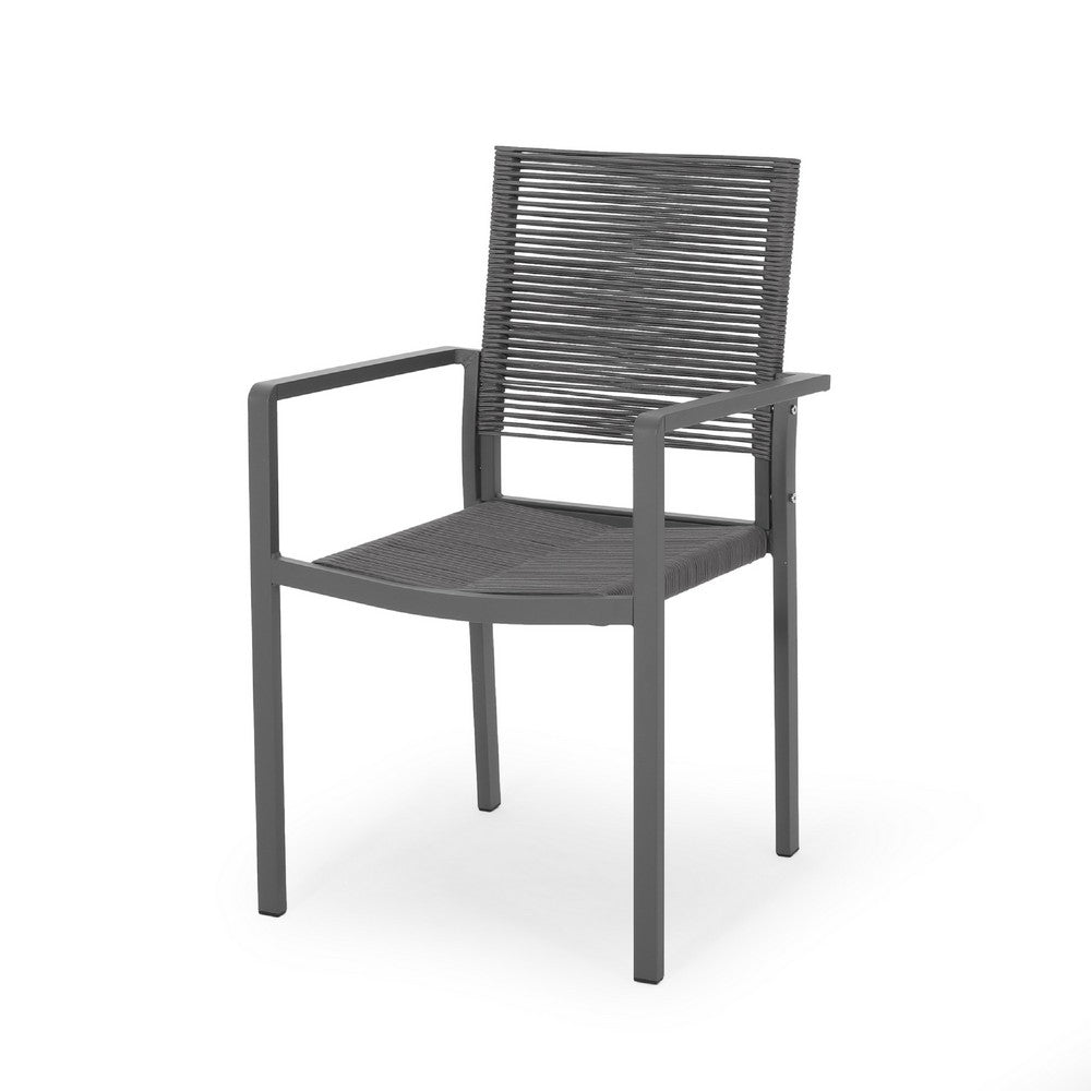 Teny Outdoor Dining Chair Set of 2, Open Back, Gray Metal