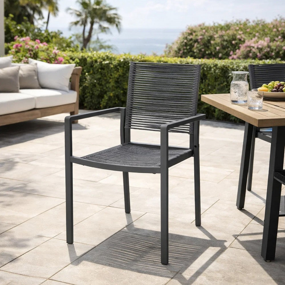 Teny Outdoor Dining Chair Set of 2, Open Back, Gray Metal