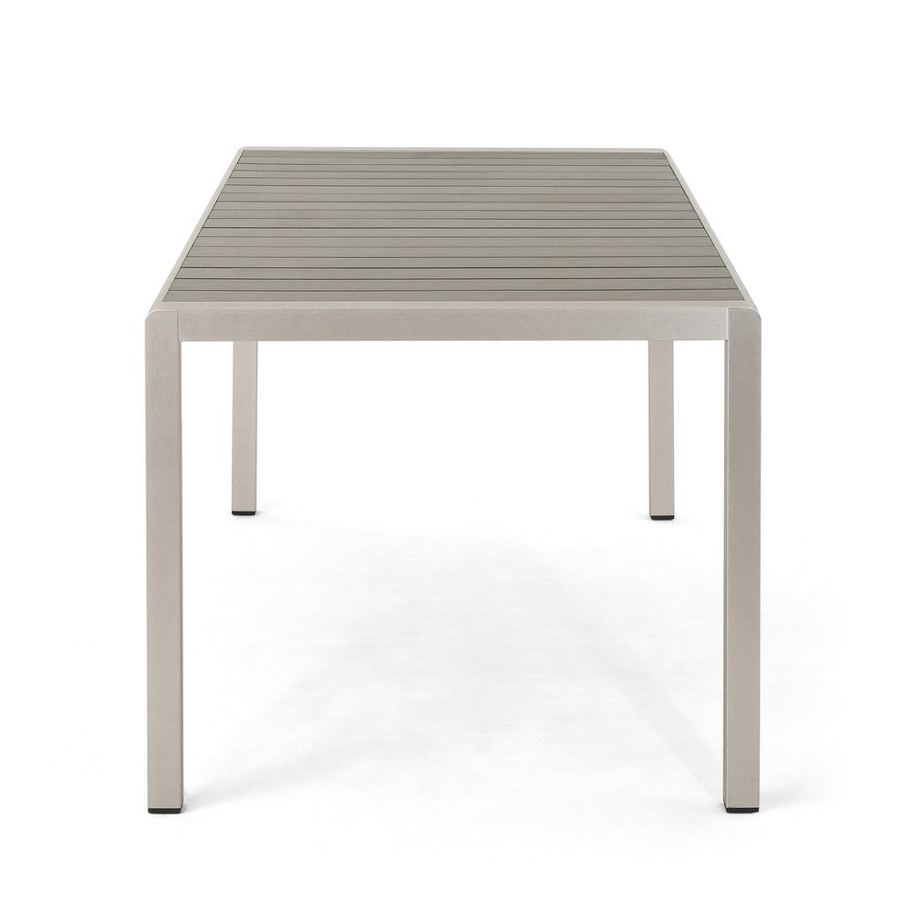 Eoin Outdoor Dining Table, 71" Gray Faux Wood, Metal Frame