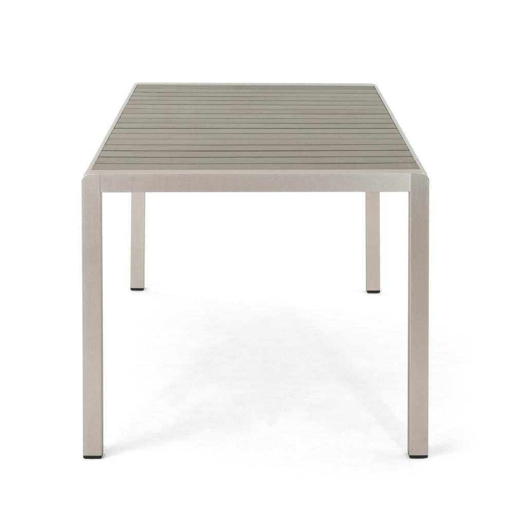 Eoin Outdoor Dining Table Rectangular 71 Inch Gray Faux Wood Metal Frame BM323385