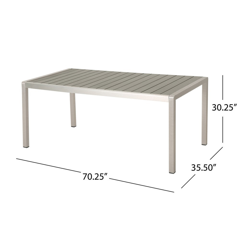 Eoin Outdoor Dining Table, 71" Gray Faux Wood, Metal Frame