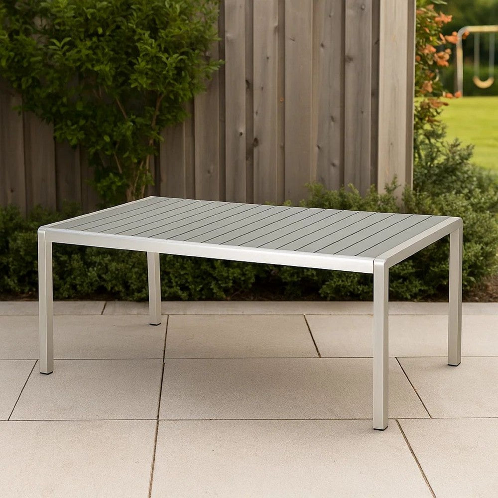 Eoin Outdoor Dining Table, 71" Gray Faux Wood, Metal Frame