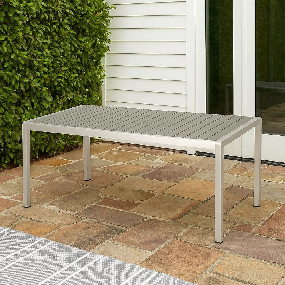 Eoin Outdoor Dining Table, 71" Gray Faux Wood, Metal Frame
