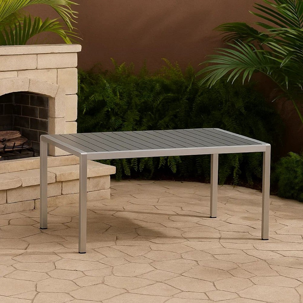 Eoin Outdoor Dining Table, 71" Gray Faux Wood, Metal Frame