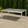 Eoin Outdoor Dining Table, Rectangular 71 Inch Gray Faux Wood, Metal Frame