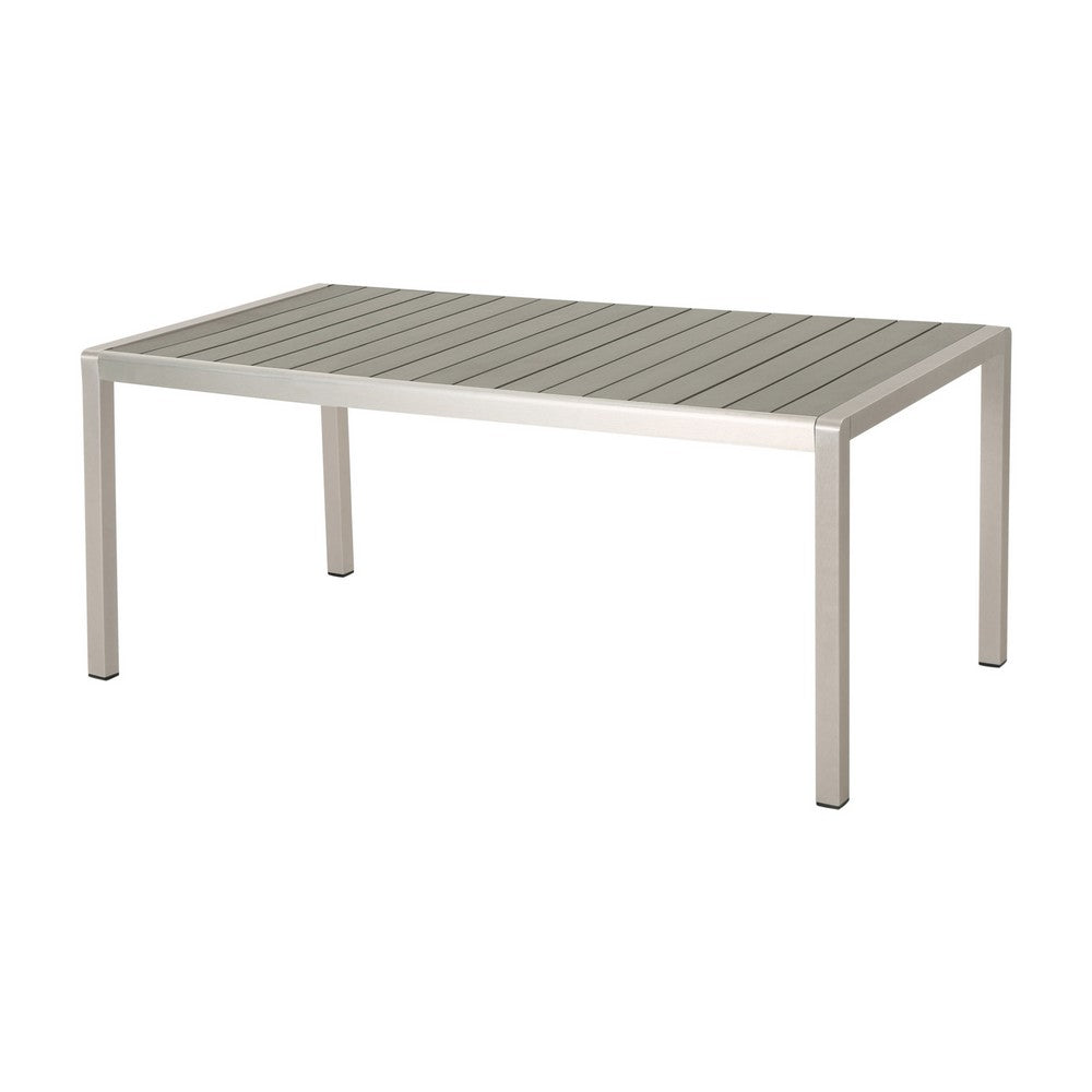 Eoin Outdoor Dining Table, 71" Gray Faux Wood, Metal Frame