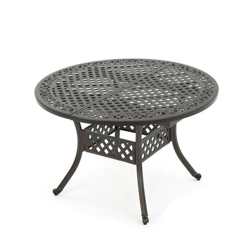 Roch Outdoor Dining Table, 46-61 Inch Expandable, Metal Hammered Bronze