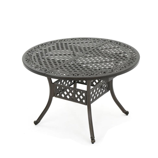Roch Outdoor Dining Table, 46-61 Inch Expandable, Metal Hammered Bronze