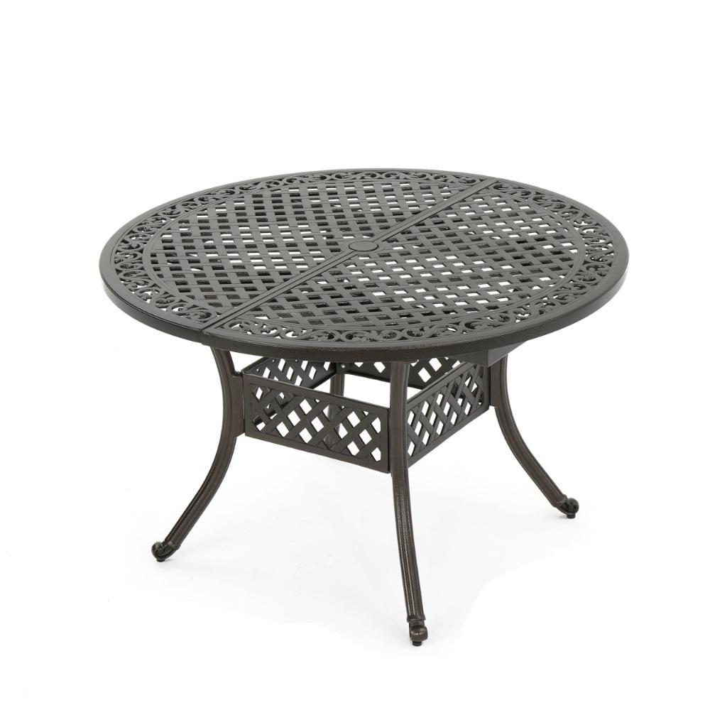 Roch Outdoor Dining Table, 46-61 Inch Expandable, Metal Hammered Bronze