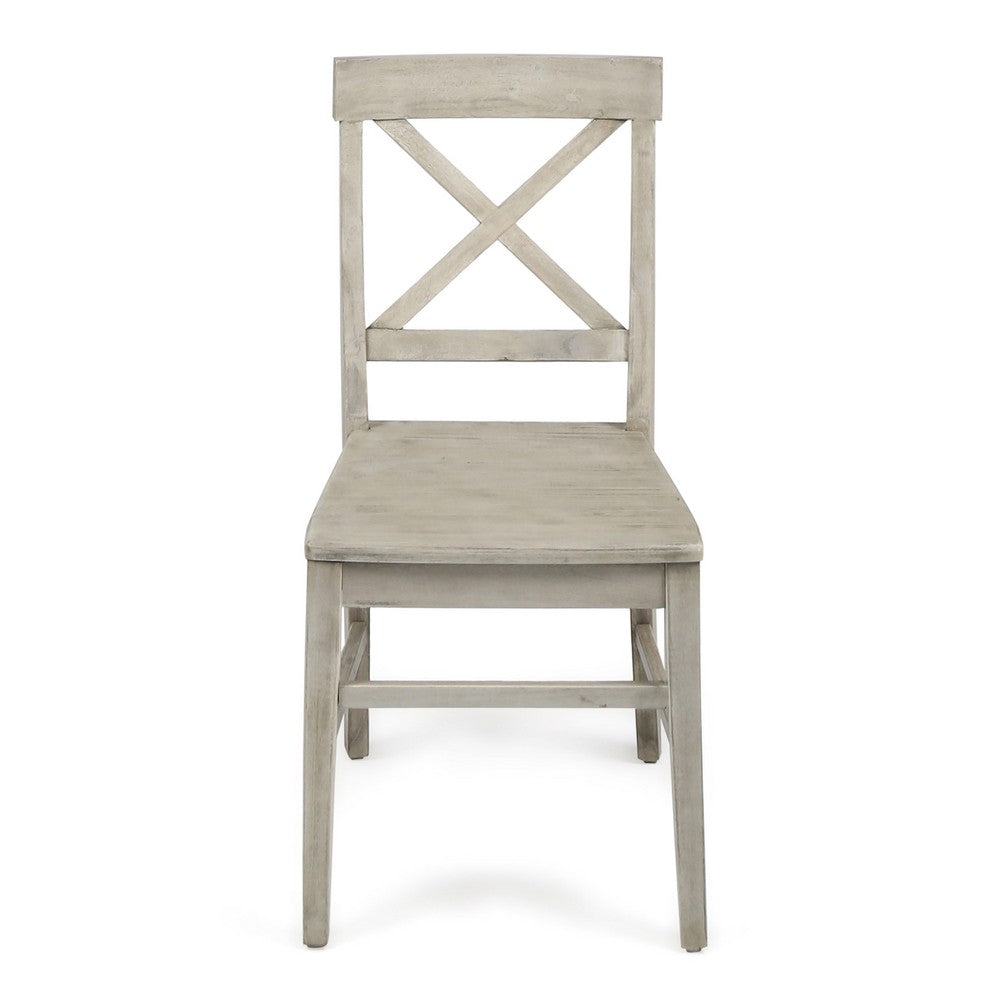 Ricks Dining Chair Set of 2, Light Gray Acacia Wood Frame