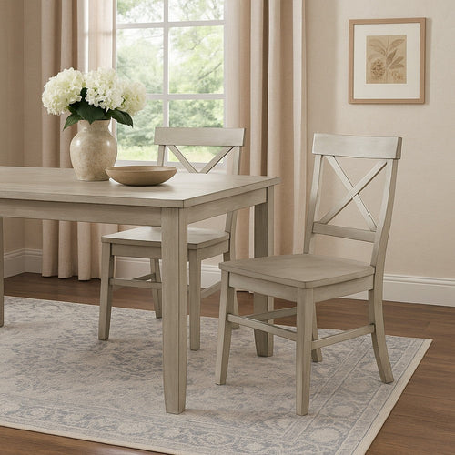 Ricks Dining Chair Set of 2, X Shape Back, Light Gray Acacia Wood Frame