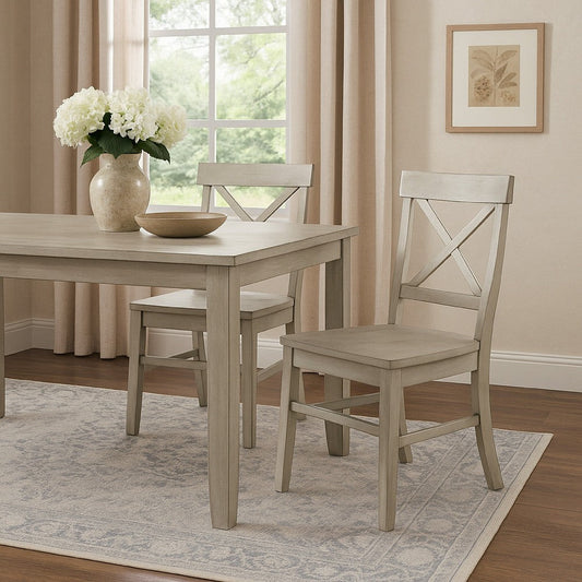 Ricks Dining Chair Set of 2, X Shape Back, Light Gray Acacia Wood Frame