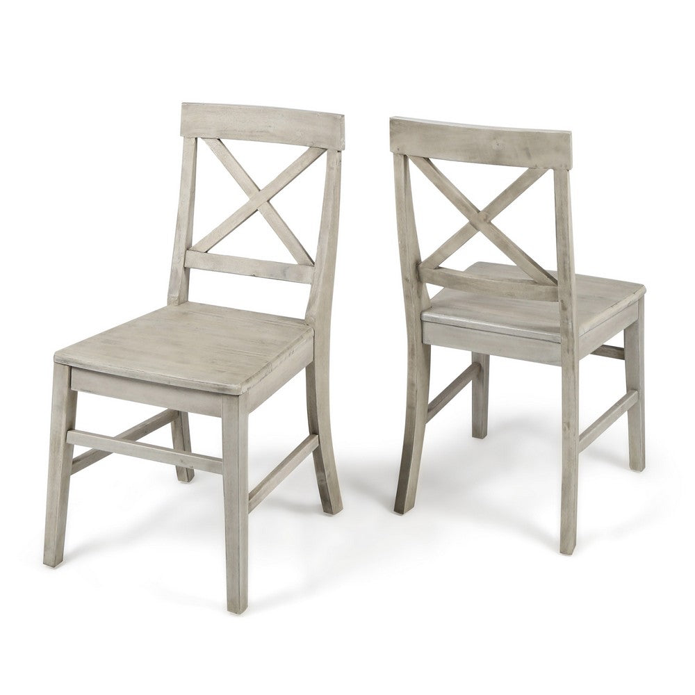 Ricks Dining Chair Set of 2, Light Gray Acacia Wood Frame