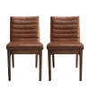 Lissa Dining Chair, Channel Stitching, Brown Polyester Cushions, Wood Legs